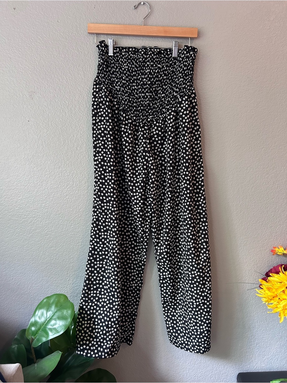 Maternity High-Waist Black Polka Dot Wide-Leg Pants